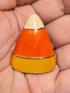 Candy Corn Vintage Brooch Halloween Enamel Orange Yellow Pin Small